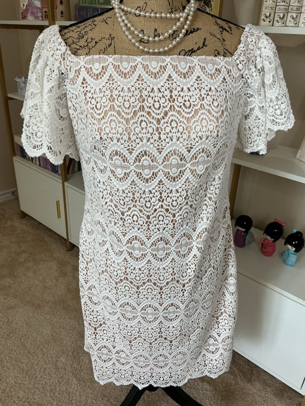 Eliza J White Lace Off-Shoulder Midi Dress